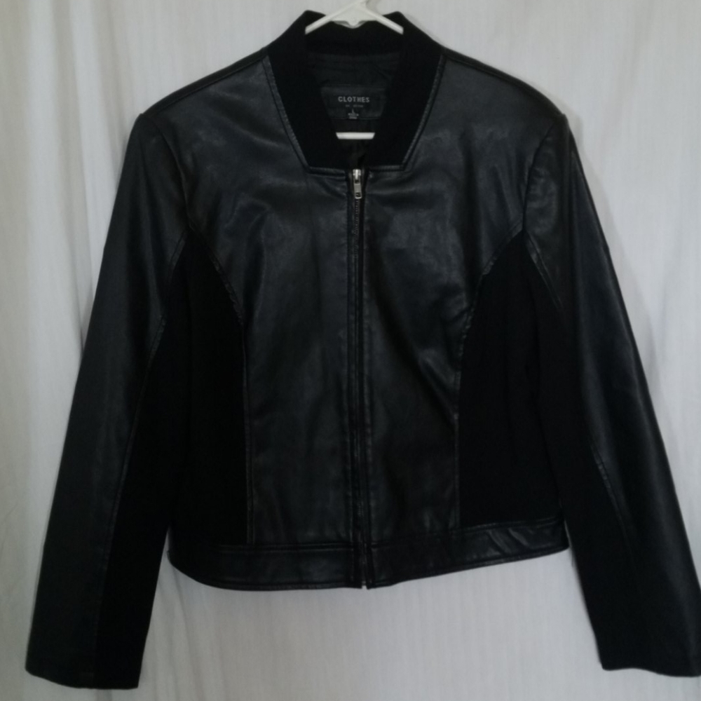 Black vegan leather moto zip jacket